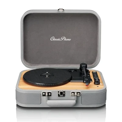 Bild av Lenco Classic Phono TT 116 Bluetooth skivspelare med 3 hastigheter 33, 45 och 78 varv/min vintage vinylskivspelare RCA utgång stereohögtalare grå