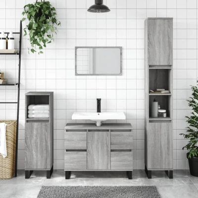 Bild av vidaXL Badrumsskåp grå sonoma 30x30x100 cm konstruerat trä, badrumsmöbler, toalettskåp, högt badrumsskåp, badrumsenhet, badrumsförvaringsskåp