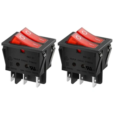 Bild av Heschen Dubbel vippbrytare SPST ON OFF 6 terminaler rött ljus 16 A 250 VAC 2 pack
