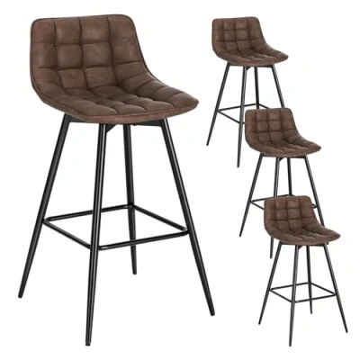 Bild av WOLTU Set med 4 barstolar diskstolar bistropallar designstolar konstläder metall brun BH249br