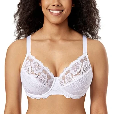 Bild av DELIMIRA Kvinnors Plus Size Bh Heltäckande Ofodrade Bh:ar Med Spets Vit 85H