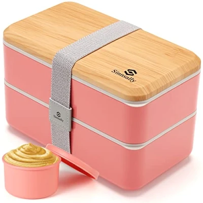 Bild av Sinnsally lunchlåda japansk för vuxna, 1 400 ml barn med fack, Bento bestick/underdelning, vesperlåda, brödlåda, matlåda, matlåda vesperburk (rosa)