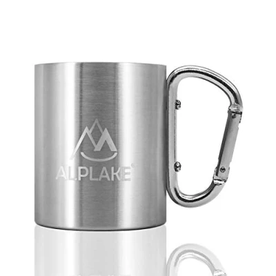 Bild av ALPLAKE® Dubbelväggig rostfri kopp, metallkopp, karbinhakehandtag, 250 ml