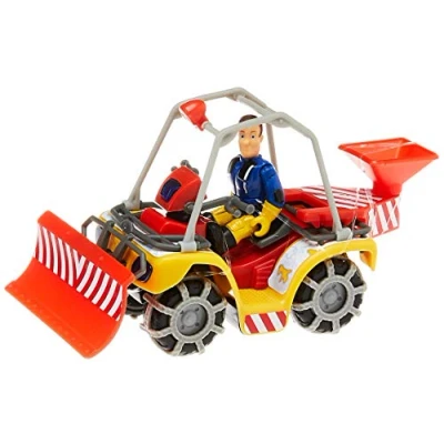 Bild av Simba 109251049038 Brandman Sam Fyrhjulingen Mercury med Snöplog och Figur Fyrhjuling Snöplog, Snöbollskatapult, Accessoarer, 16 cm, Från 3 år
