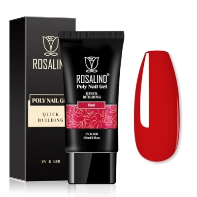 Bild av ROSALIND Röd Färg Poly Byggare Gel, 60ml Extension Gel Naglar Förlängning Set, Nagelförbättring Användning med UV LED Lampa, Red Color Nail Art 1pcs