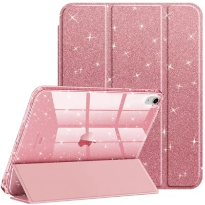 Bild av Fintie fodral för iPad 11 generation tum, 2025 (A16), 10 2022 10,9 tum med pennhållare, glittrande, stötsäkert glänsande, transparent baksida, skyddsfodral, roséguld