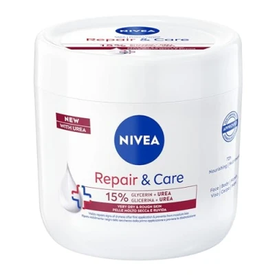 Bild av NIVEA urea Reparation &amp; Care Body Cream 400 ml, mångsidig kräm för mycket torr och grov hud, fuktgivande kroppskräm, ansikte händer 72h berikad med 15% glycerin