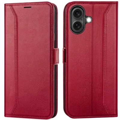 Bild av Verco Mobiltelefonskal för iPhone 16, premium vikbart fodral mobiltelefonfodral Apple skal, bokfodral, röd