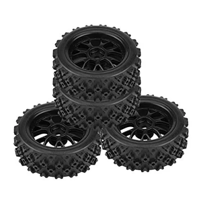 Bild av 4 delar RC bilgummidäck, 1:10 Terrängfordon Universal gummidäck med plastnav Kompatibel för HSP Redcat Överstiga Traxxas HPI 1/10 bil (svart)