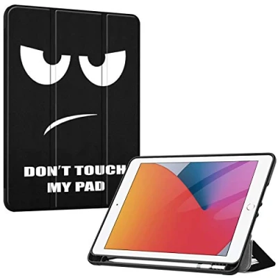 Bild av FINTIE Fodral kompatibelt med iPad 9e 2021/8e 2020/7e 2019 10,2 tum [Pencilförvaring] Tunt skyddsfodral i TPU, sömn/automatisk väckarklocka, &quot;Don&#039;t Touch