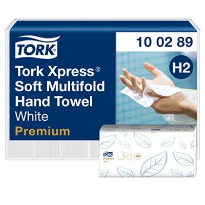 Bild av Tork Xpress multifold pappershanddukar 100289 H2 Premium handdukar för handduksdispenser extra mjuk och absorberande, 2 lags, vit 21 x 150