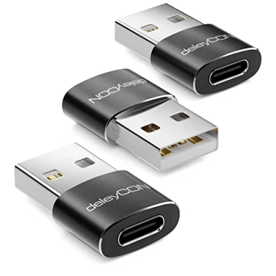 Bild av deleyCON USB C till Adapter [3 Stycken] Uttag A Kontakt för PC Dator Bärbar Notebook Aluminium Svart