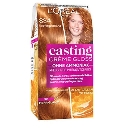 Bild av L&#039;Oréal Paris Färgning utan ammoniak och silikoner, närande intensivnyans med glans reflekterande balsam, gjutkräm hårfärg, nr 834 kopparguldblond, 1 styck