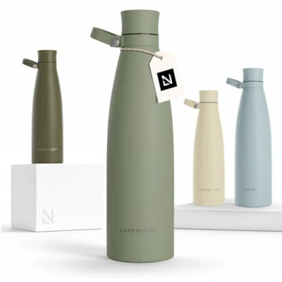 Bild av LARS NYSØM vattenflaska Rostfritt Stål 1000ml Isolerad flaska 1 liter Läcksäker för sport, cykel, hund, barn (Sage Green, 1000ml)