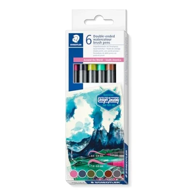 Bild av STAEDTLER 3001 C6 4 Design Journey akvarellpenselpennor Around the World Series Sydamerika (paket med 6 blandade färger)