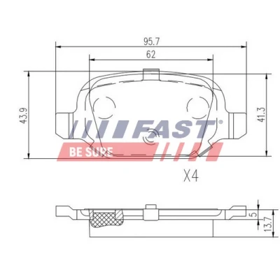 Bild av FAST FT29162 Jeu de plaquettes frein Essieu arrière contact signal d&#039;usure exclu FIAT: 500 3 portes, Panda II 5 Punto 3/5 portes