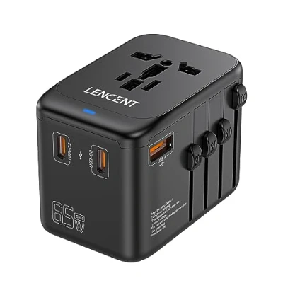 Bild av LENCENT 65W Snabb Laddning Universal Reseadapter över Hela världen, GaN III Internationell Travel Adapter med 3 PD Typ C+1 QC USB A, Socket Worldwide för DE USA UK AUS CN, C/G/A/I, Svart