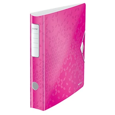 Bild av Leitz WOW Active Gaffelpärm, A4, böjd rygg, 65 mm bred, elastiskt band, lätt polyskum, rosa metallic, 11070023