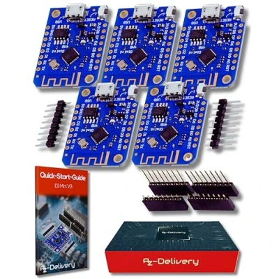 Bild av AZDelivery 5 x D1 Mini V3 NodeMCU ESP8266EX WLAN modul kompatibel med Arduino inklusive E bok!