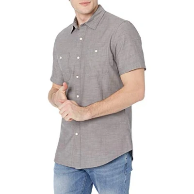Bild av Amazon Essentials Men&#039;s Kortärmad Chambray skjorta, Mörkgrå, L