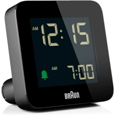 Bild av Braun Digital Alarm Clock with Snooze, Negative LCD Display, Quick Set, Crescendo Beep in Black, model BC09B.