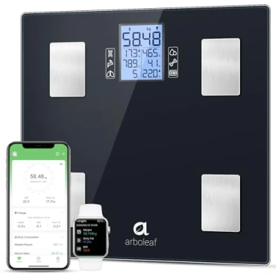 Bild av Arboleaf Body Fat Scale Bluetooth, Digitala BadrumsvåGar 14 MäTningar, HöGprecisionsvåGar FöR Att MäTa Kroppsfett, Muskelmassa, Bmi Etc., 28 St/180 Kg/400 Lb.