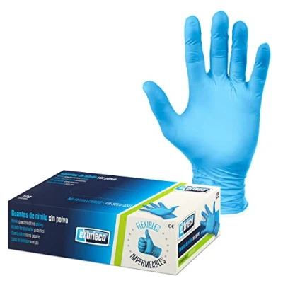 Bild av EXBRIECO, Engångshandskar av Nitril, 100, 200, 500 eller 1000 par, Ingen latex damm, sanitära handskar, kemiskt skydd, Anti bakterier, EPI, Texturerade fingrar, Rengöringshandskar, Blå.
