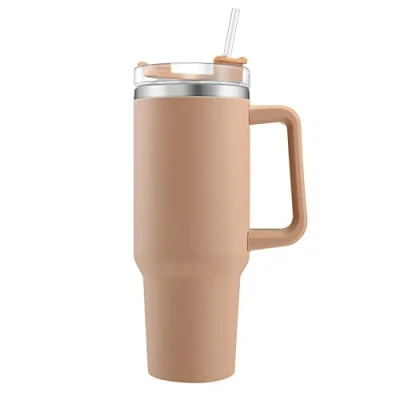 Bild av 40 oz dubbelväggig rostfritt stål vakuum isoleringsmugg med handtag, sugrör, 1 200 ml, tumbler, dryckeskopp, isolerad kaffekopp, bilmugg, resemugg, termosmugg för kalla varma drycker (curry)