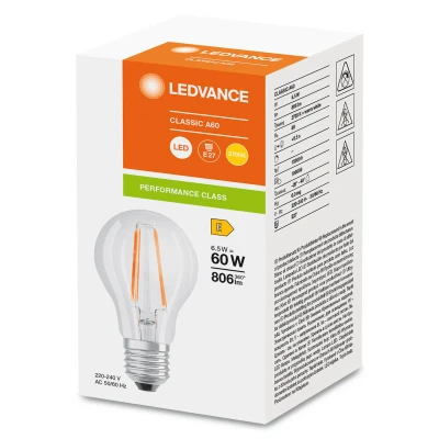 Bild av OSRAM LED filamentlampa E27 6,5W 827, klar