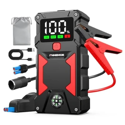 Bild av FNNEMGE 24800mah batteristartare har en kraftfull 5000A toppström，bilbatteri laddare som lätt kan starta 12V fordon (Up to All Gas, 8.0L Dieselmotor), med 10W trådlös Power Bank