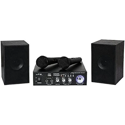Bild av LTC KARAOKE STAR2MKII Karaokekit med förstärkare, 2 trådbundna mikrofoner och x 50W högtalare Bluetooth, USB SD Svart