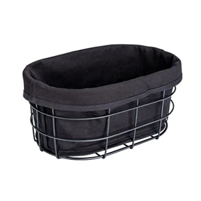 Bild av WENKO Brödkorg Bela, svart utomhus kökskorg för bröd, bröd och baguette av pulverlackerad metall med avtagbar, tvättbar insats 100% bomull, 27 x 17 11,5 cm,