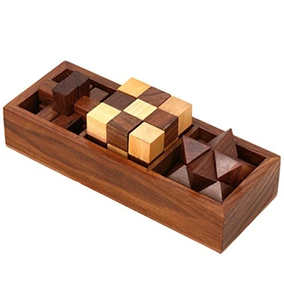 Bild av Ajuny Träpussel spelbox set utmanande hjärngympa 3D pussel för tonåringar och vuxna med dekorativ förvaringsbox sammankopplade spel IQ test handgjorda spelgåvor