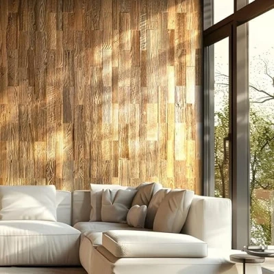 Bild av Väggbeklädnad gjord av återvunnet trä, naturliga träväggpaneler, modell &quot;Amber Mini&quot;, träväggsdesign (1 m2)