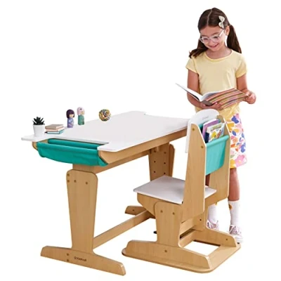 Bild av Kidkraft Skrivbord Med Stol Pocket Adjustable Desk and Chair Natural