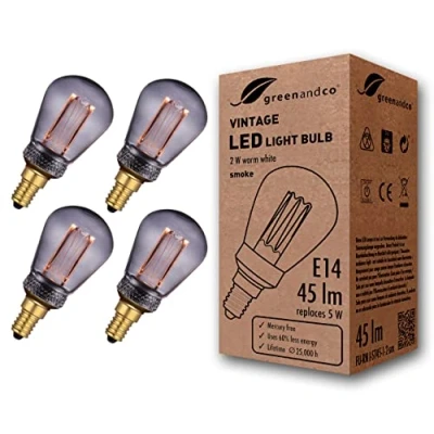 Bild av 4x greenandco® LED vintage retro glödtråd glödlampa rök Edison stil E14 ST45 2W 45lm 2000K (extra varm vit) 320 230V glaslampa, ingen flicker, ej dimbar