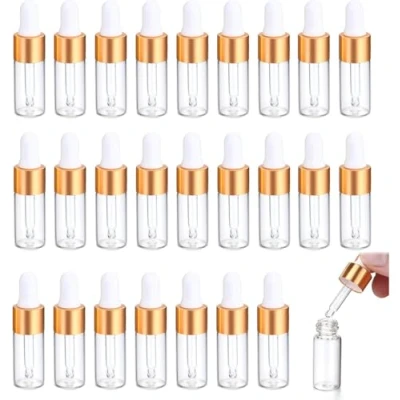 Bild av 25 pack minipipettflaska 3 ml klar glasflaska, återanvändbar klarglasflaska med droppdroppare, påfyllningsbar liten provflaskbehållare för eteriska oljor, massage och aromaterapi, oljeprover