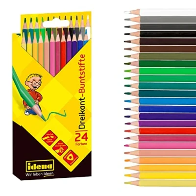 Bild av Idena 20114 färgpennor i ergonomisk triangelform, 24 träfria kartongfodralet för målning, teckning, skrivning och färgning, trekantpennor barnträdgård, skola fritid