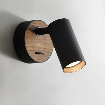 Bild av ouglres vägglampa med strömbrytare, inomhus trä vintage, svart aluminium lampskärm roterbar, sänglampa, i industriell design för sovrumsbelysning vardagsrum hall, Gu10, 1 pack