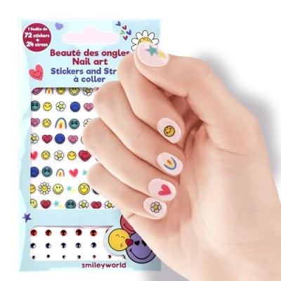 Bild av smiley nagelklistermärken självhäftande nagelkonst klistermärken för flickor pojkar födelsedagspresenter nageldekoration