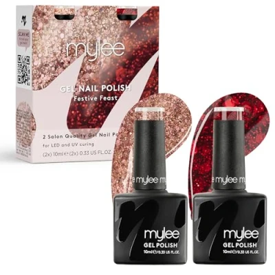 Bild av Mylee Gel Nagellack Set 2x10ml [Festive Feast] UV/LED Nail Art, Manikyr och Pedikyr, för professionell hemmabruk [Julen 2024] Långvarig lätt att applicera
