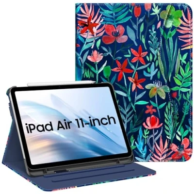 Bild av Fintie Fodral för iPad Air 11 tum (2024) M2, 6:e / 5:e 4:e generationen (2024/2022/2022) [flervinkelvisning] folio stativ skyddsfodral med pennhållare och ficka, djungelnatt