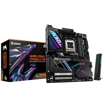 Bild av GIGABYTE X870E AORUS XTREME AI TOP moderkort Stöder AMD Ryzen 9000 serien processorer, 18+2+2 faser VRM, upp till 8800MHz DDR5 (OC), 1xPCIe 5.0 M.2 + 3xPCIe 4.0 M.2, WI FI 7, 10GbE LAN, USB 4