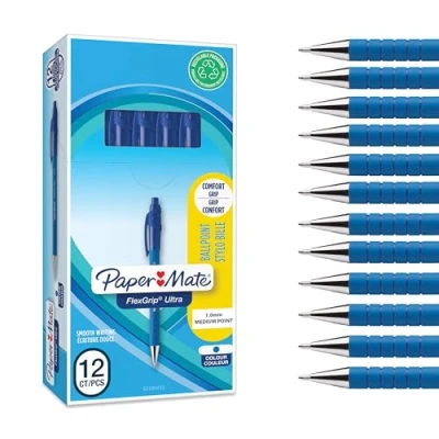 Bild av Paper Mate Flexgrip Ultra Kulspetspennor med tryckknapp Mediumspets (1,0 mm) Blå 12 stycken