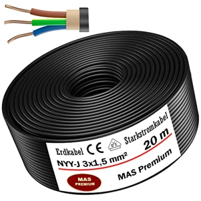 Bild av MAS Premium 5170 m NYY J 3 x 1,5 2,5 4 6 10 16 eller 5 jordkabel, starkströmkabel, elkabel, ring för utomhusbruk (NYY mm², 20 m)