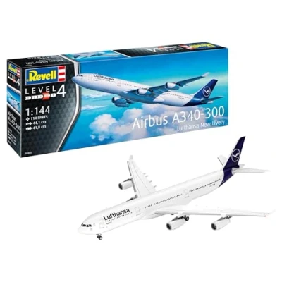 Bild av Revell modellbygge I A340 300 Lufthansa New Livery byggsats skala 1:144 112 delar pysselset från 12 år detaljerad flygplansmodell med autentisk lackering