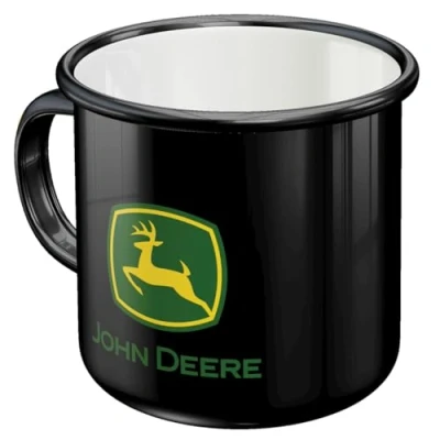 Bild av Nostalgic Art Emaljmugg i retrostil, John Deere Logo Black Presentidé för traktorälskare, Campingbägare, Deko vintagedesign, 360 ml