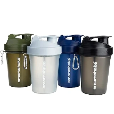Bild av Smartshake Lite 4 pack proteinskakare flaska 400 ml 13,5 oz läckagesäker skruvlock BPA fri unisex Mist Grey, militärgrön, svart, marinblå)