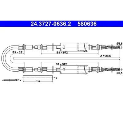 Bild av ATE 24.3727 0636.2 Câble De Frein 2823 FORD: Transit Mk4 Сamion à Plateau/Сhâssis, Minibus, Mk3 Plateau/Сhâssis