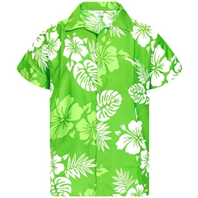 Bild av King Kameha Mono hibiskusblommor radioy Hawaii skjorta män kortärmad framficka tribal blommig unisex, hibiskus design grön vit, S